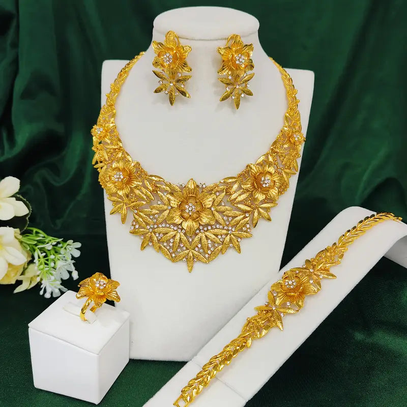 Necklace, 1 Pair of Earrings, 1 Bracelet, and 1 Ring Fashionable