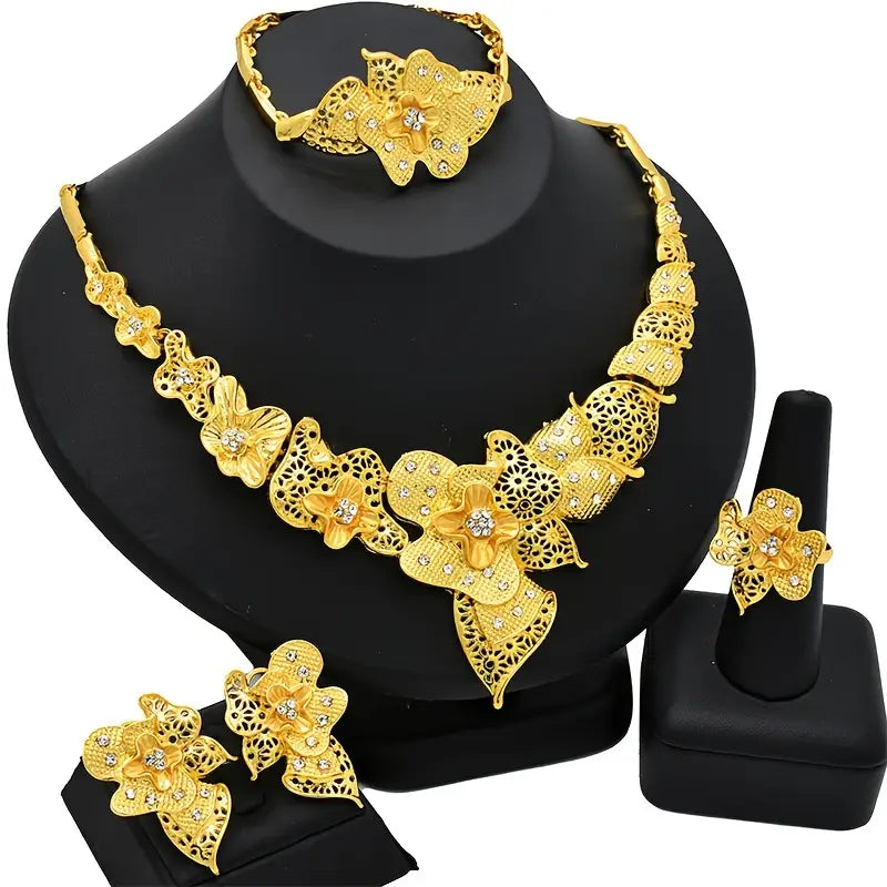 Luxury Exaggerated Copper Alloy Hollow Flower Bridal Jewelry